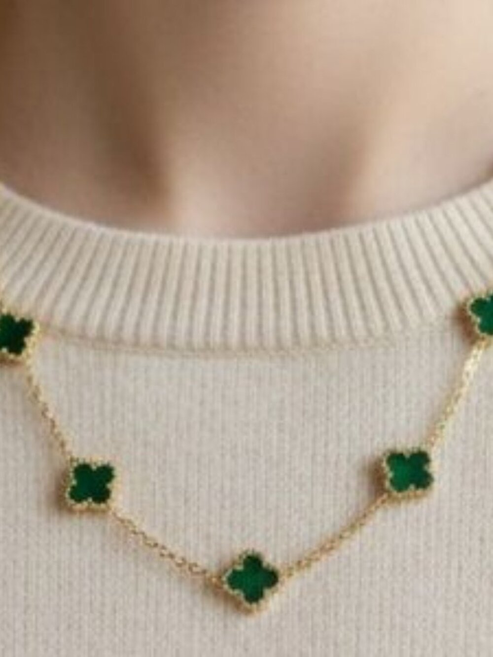 Gold and Green Clover Necklace